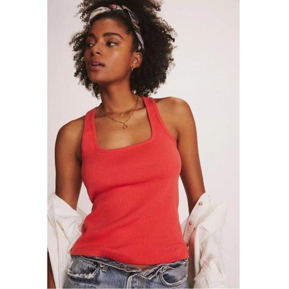 Anthropologie Maeve Red Racerback Ribbed Tank Top Size Large Cotton